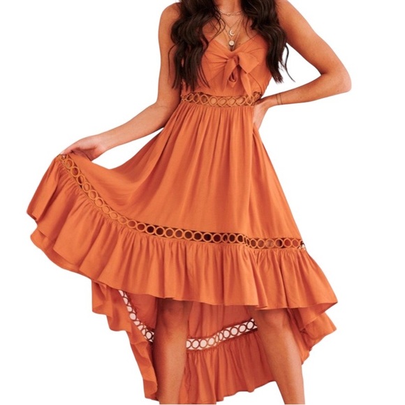 Main Strip Dresses & Skirts - Main Strip Dusty Orange Opposites Attract Boho Style Dress High - Low